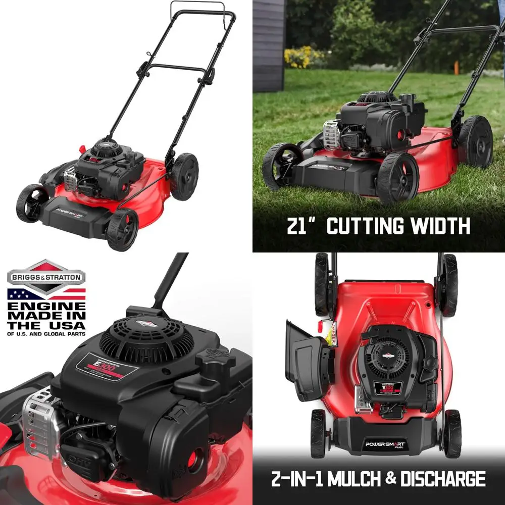 

21-дюймовая газонокосилка с двигателем Briggs and Stratton объемом 125 куб.см, мульчирование 2-в-1 и возможностью бокового разряда для эффективного двора