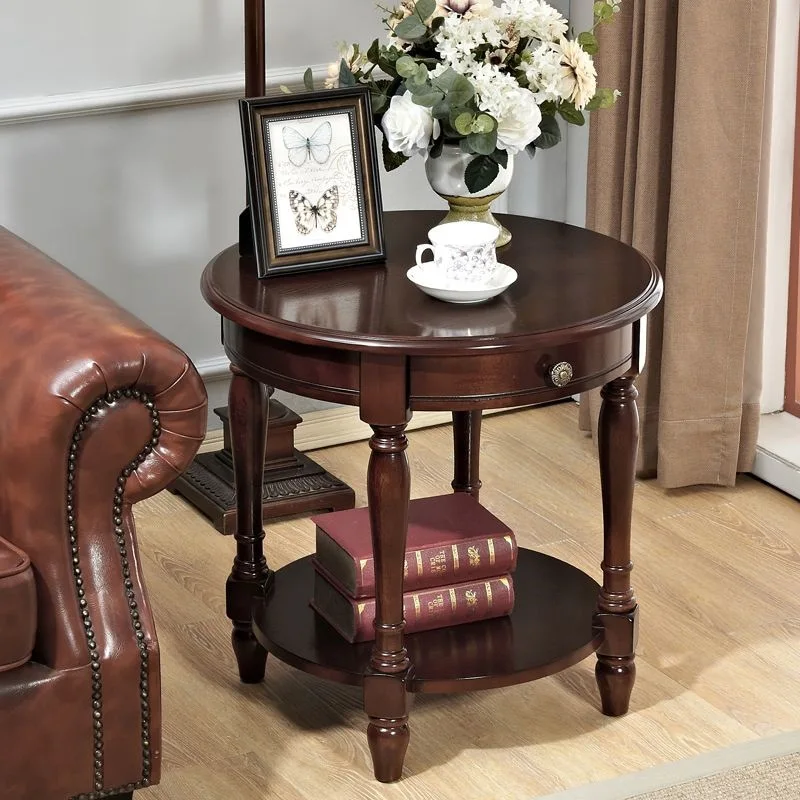 American small coffee table solid wood corner sofa side cabinet small round table living room phone casual