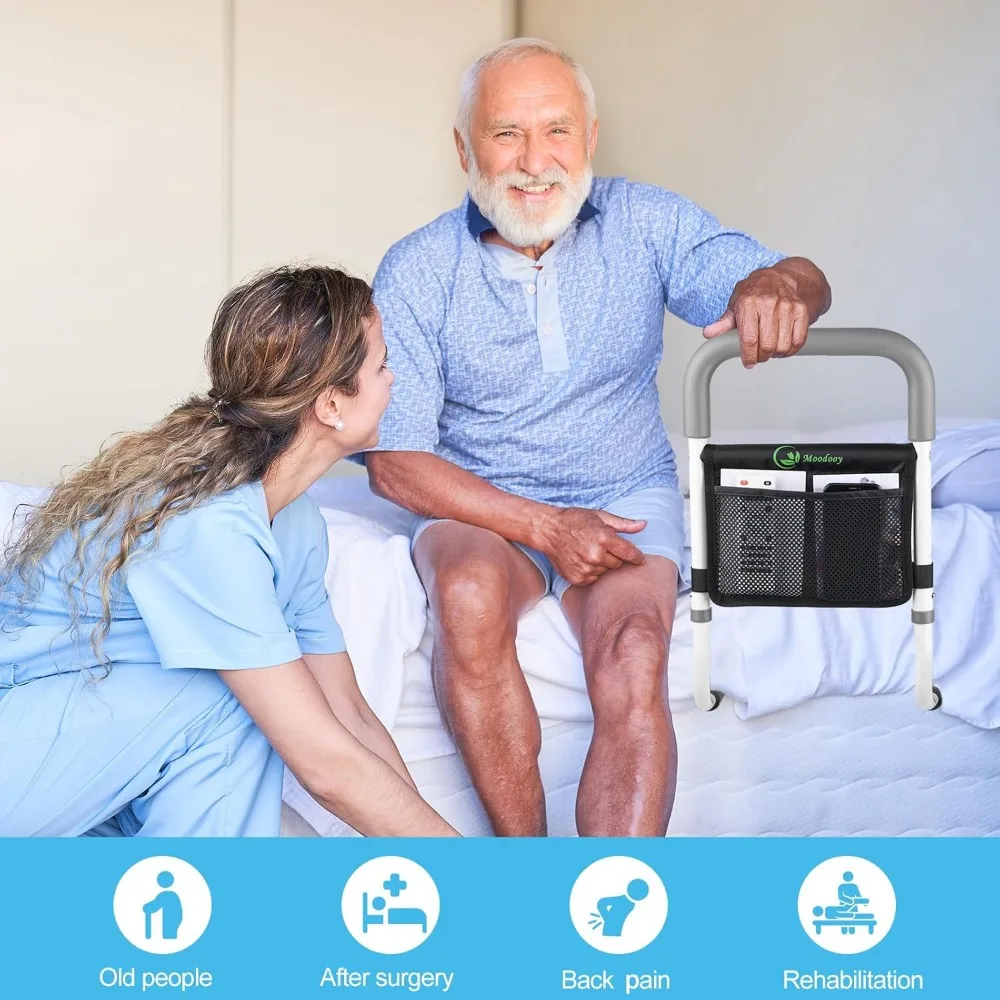 قضبان أمان للسرير قابلة للتعديل لكبار السن والكبار، مقاس كوين مع حزام، حاجز أريكة للأريكة