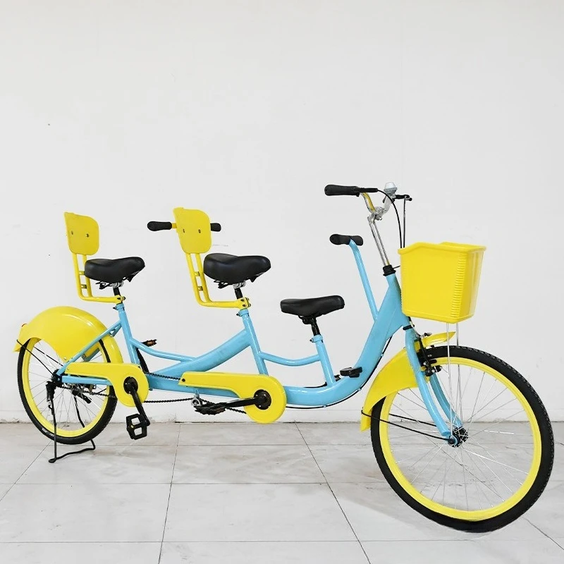 Double parent-child bicycle, row four people riding four-wheel parent-child tour rental one-wheel sightseeing