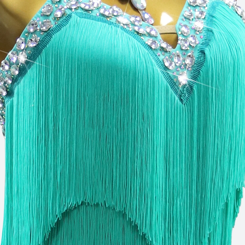 2026 Latin female Competition Dress New Dance Skirt Women\'s Ball Clothes Sport Fringe Suit Girls Sexy Midi Evening Long Costume