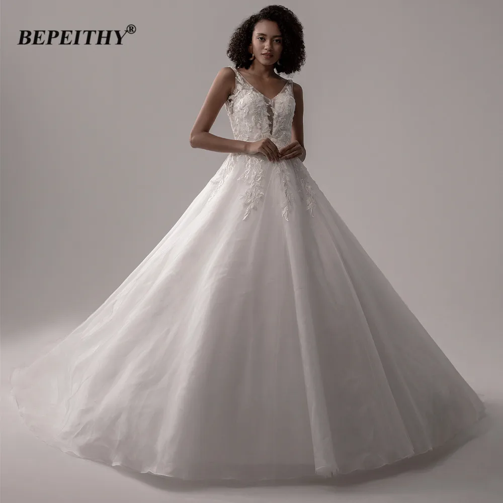 Bepeithy a linha organza vestidos de casamento 2022 sem costas tribunal trem mulheres sem mangas vestido de noiva marfim jardim vestido de casamento novo