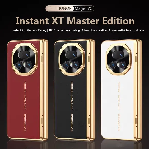

Магнитный складной шарнирный чехол для Honor Magic V5 V3 5G, роскошный противоударный жесткий чехол из искусственной кожи с гальваническим покрытием и закаленной пленкой
