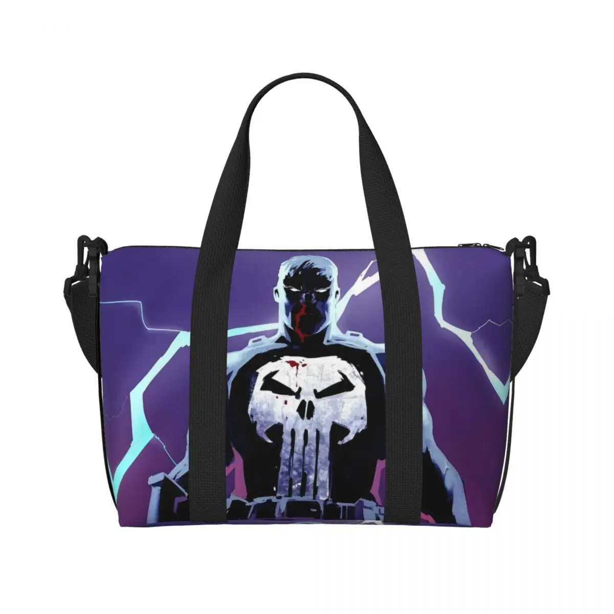 

Custom Punisher Trendy Superhero Tote Bag Women Large Capacity Skull Symbol Gym Beach Shoulder Travel Bag