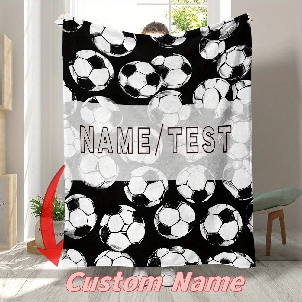 1-teilige, individuell gestaltete Flanelldecke für Fußball-Champion – weiche Polyesterfaser, maschinenwaschbar, grob gestrickt für die ganze Saison