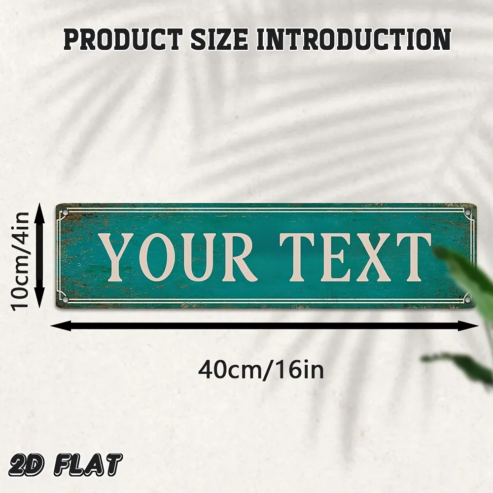 4x16 Inch 2D Flat Customizable Text Vintage Wall Hanging Business Name Sign Durable Metal Plaque For Office Store Reception Home