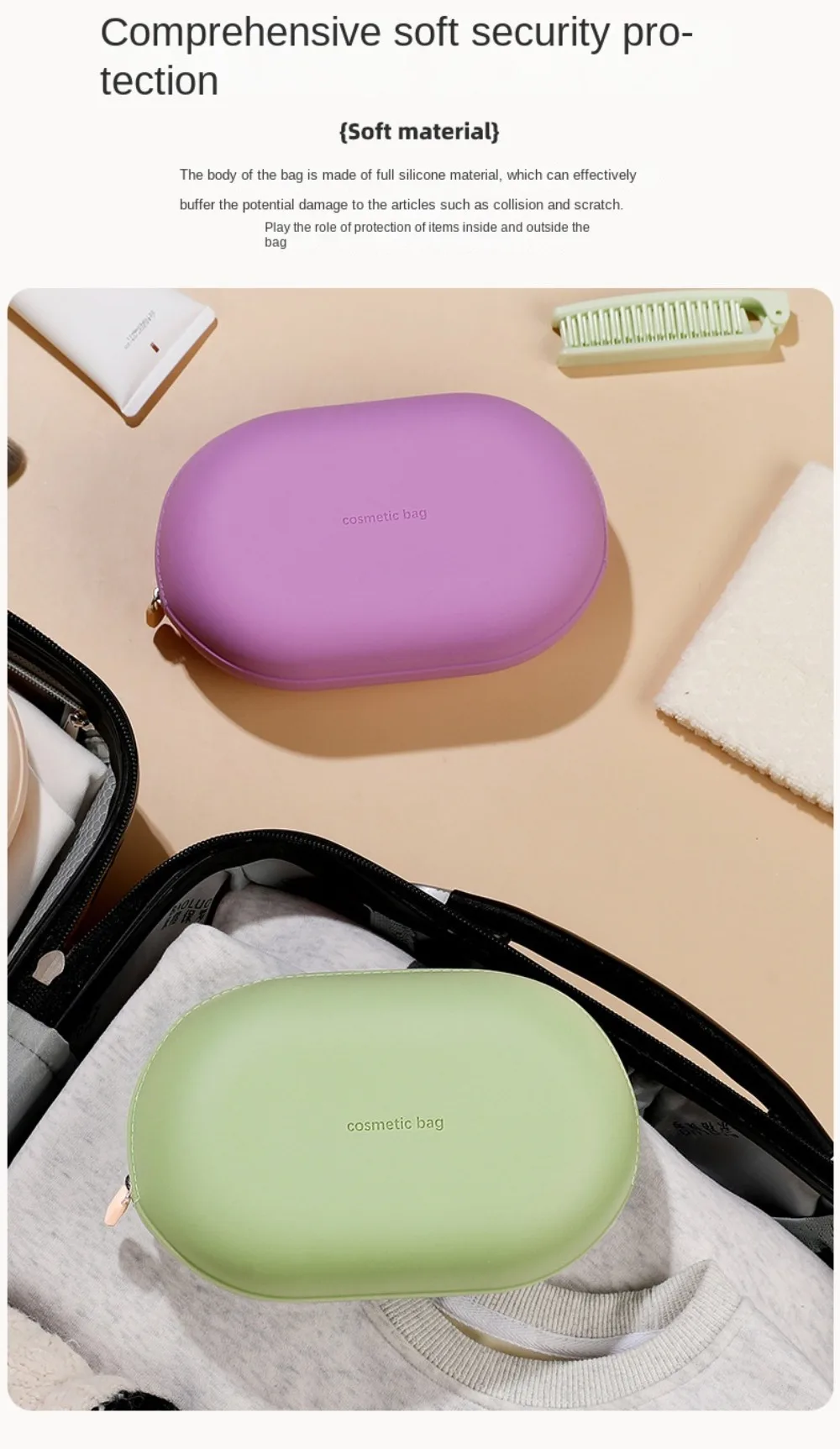 Neue Silikon-Kosmetiktasche, wasserdichte, tragbare Toilettentasche mit großem Fassungsvermögen für Geschäftsreisen, niedliche Make-up-Tasche – Detail 5
