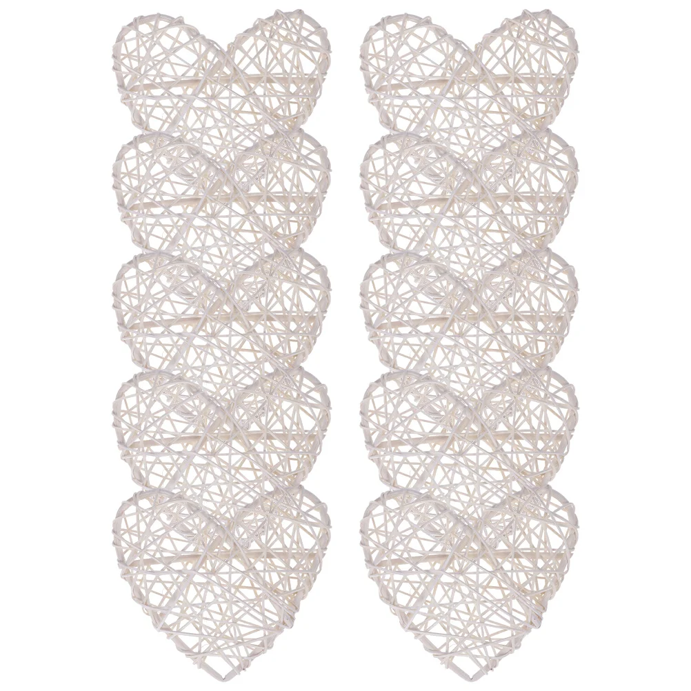 10 Pcs Woven Ornament Rattan Heart Wedding Decor Ball Decorative Wicker Balls White