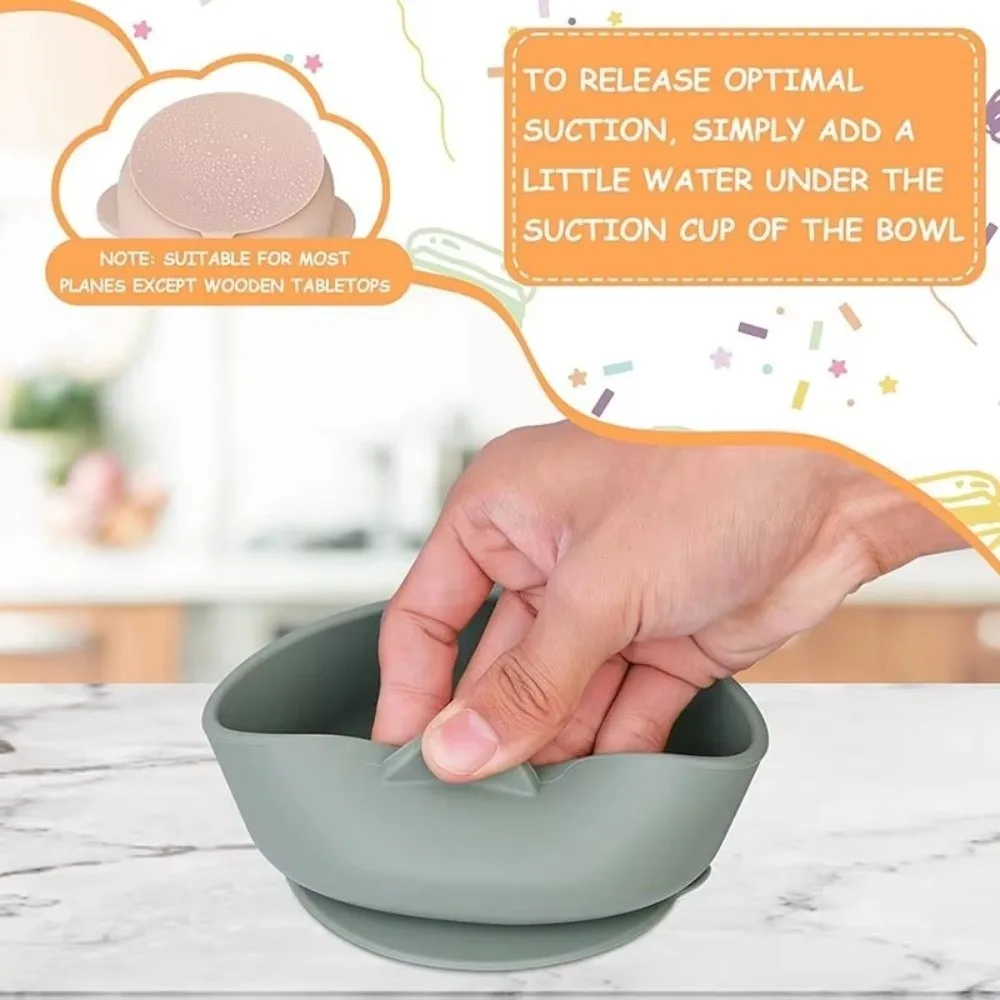 

304 Stainless Steel Silicone Sucker Bowl Detachable Divided Design Feeding Tableware Heat Resistant Suction Bowl for Babies