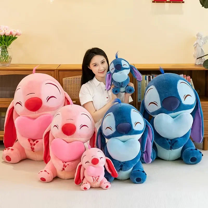 30-80CM New Disney Lilo & Stitch Heart-shaped Doll Cartoon Angel Plush Toy Anime Soft Stuffed Kawaii Children's Birthday Gift