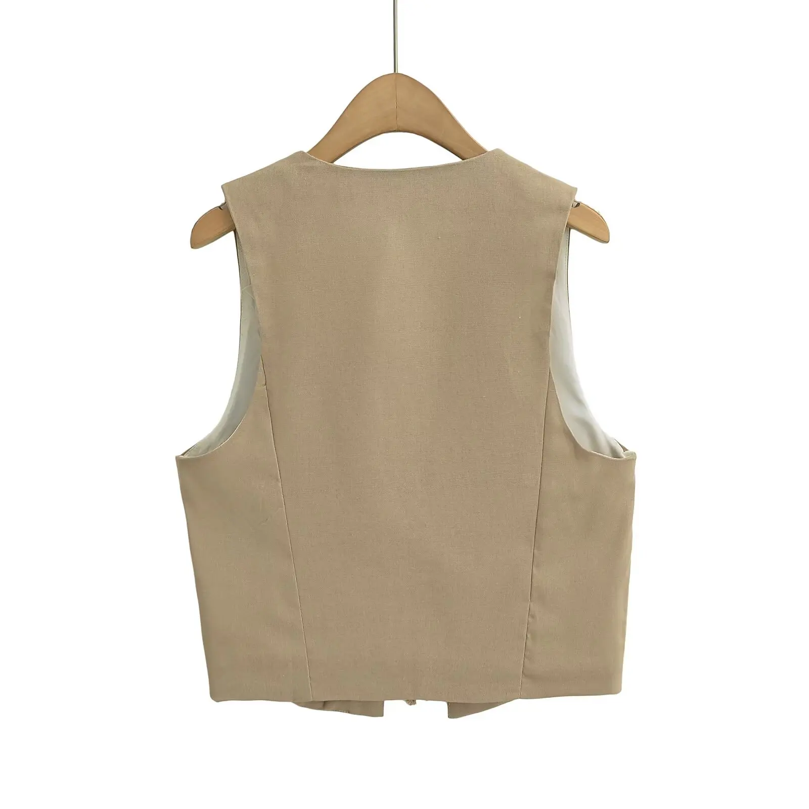 新しい女性のファッション V ネックノースリーブビーズデザインレースアップショートリネンベストジャケットオフィスレディカジュアルスリムチョッキトップス CT2208