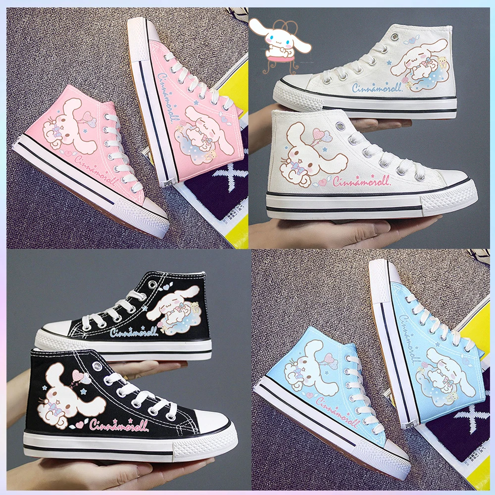 

Kawaii Cinnamoroll Canvas Shoes Sanrio 2025Japanese Student Cartoon Casual Fashion Shoes Cute Girl High Top Sports Shoes Blue
