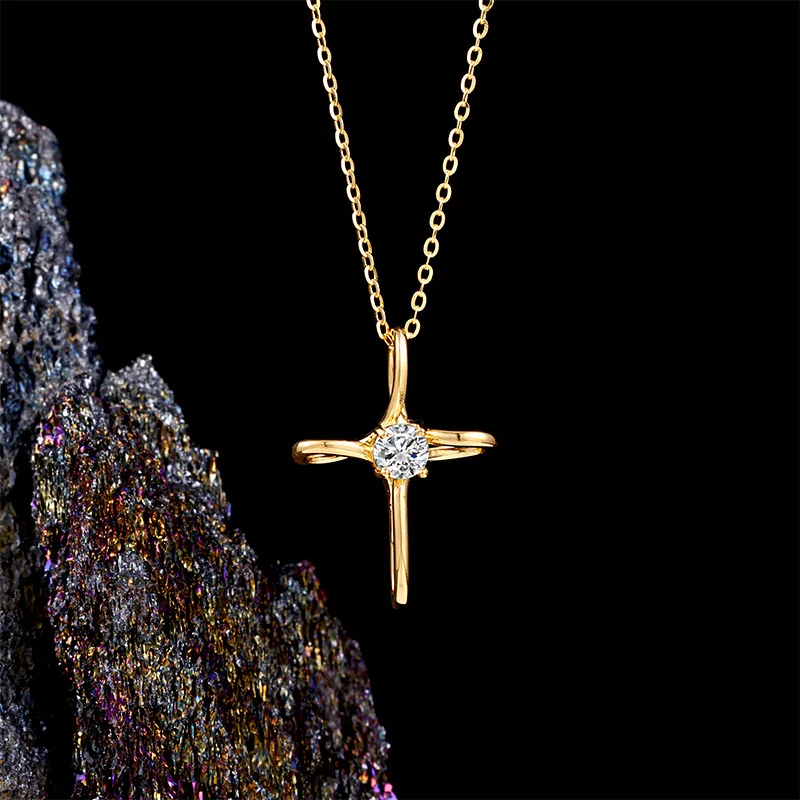

S925 Silver Moissanite 14k Gold Cross Collarbone Necklace Simple Versatile Hip Hop Jewelry Street Trend Christmas Gift for Her