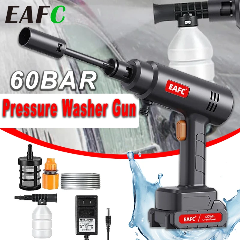 EAFC 60Bar High Pressure Car Washer Spray Water Gun Portable Car Wash Powerful Pressure Cleaner Cleaning Foam Car Garden Spray