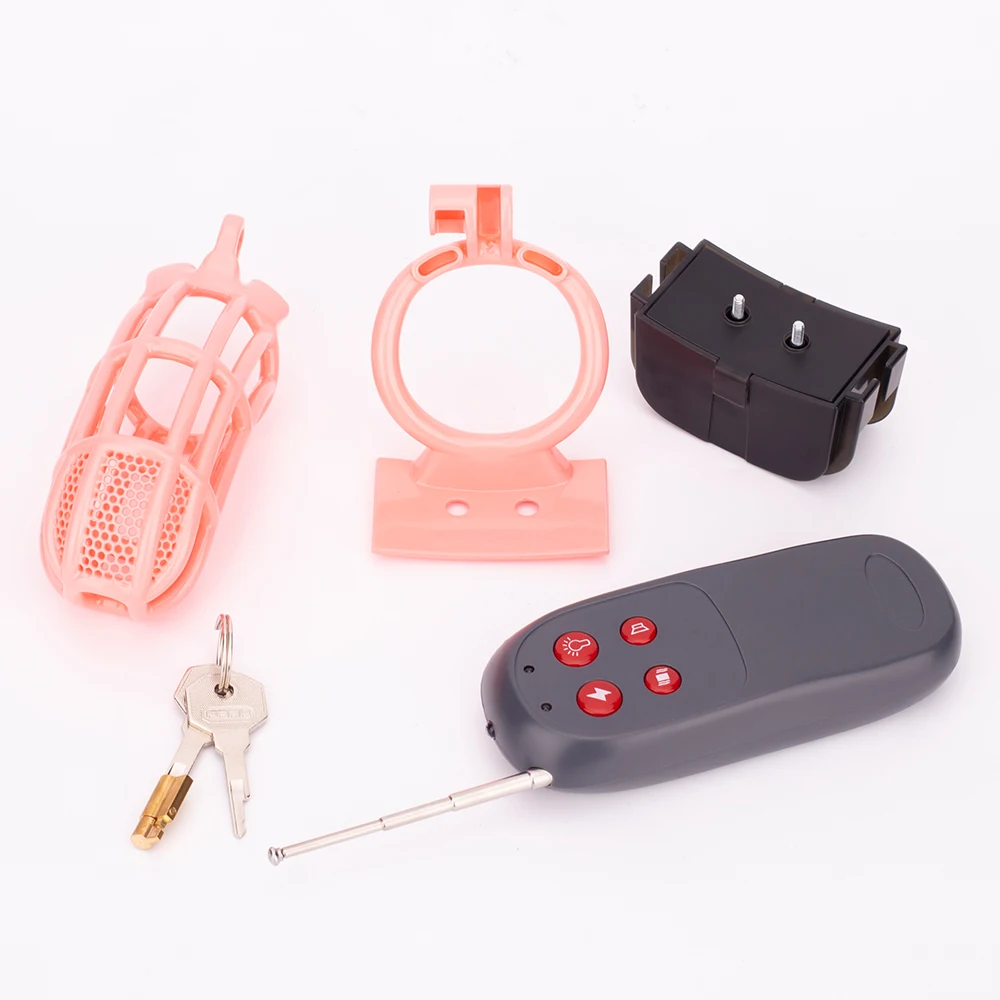 Electric Shock Chastity Cage Set Male Remote Control Testicle Electro Stimulator Honeycomb Cock Cage Kit BDSM Sex Toys For Men