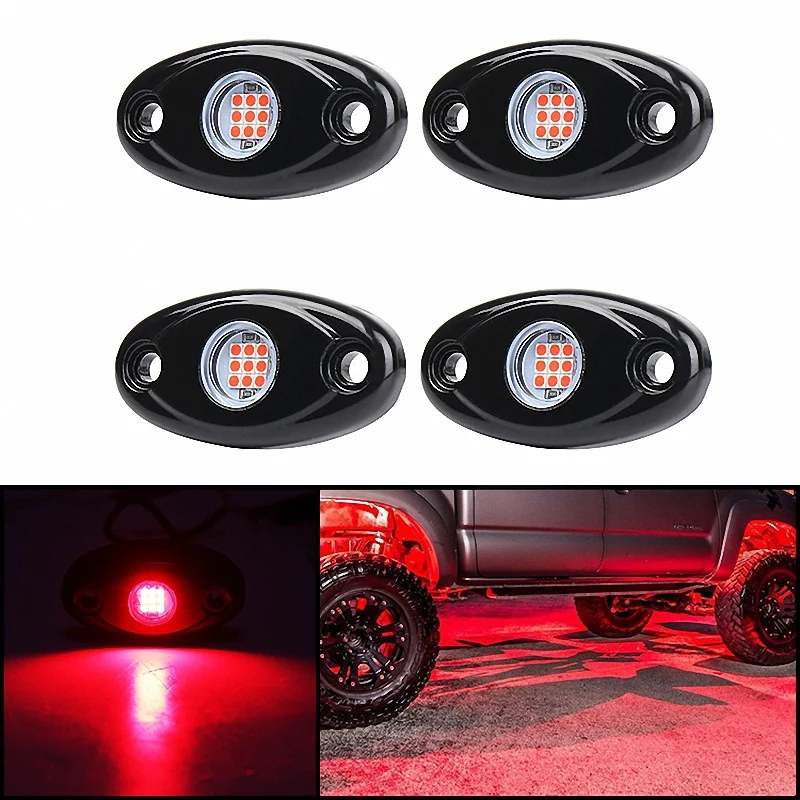 4 Pods LED Rock Lights Kit Waterproof Underglow LED Neon Trail Rig Lights for Jeep Truck ATV Raptor Offroad