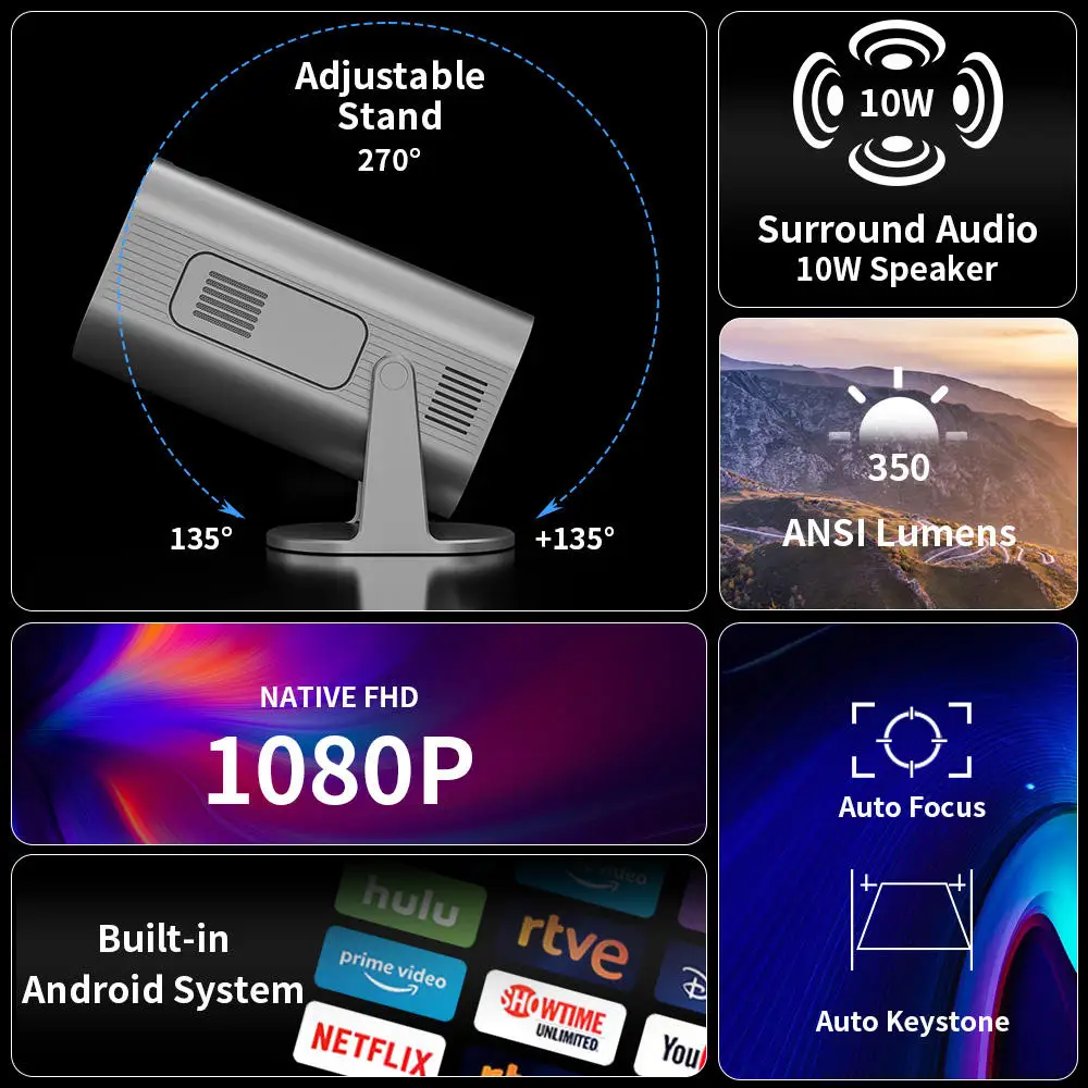 

Yinzam HP330/HP30 Mini Projector 4k Support Native 1080P Android 11 Auto Focus 350 ANSI Home Cinema Projector Protable Outdoor
