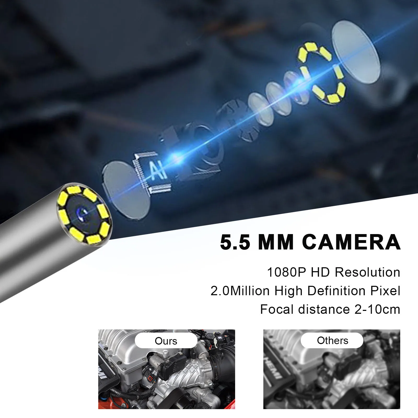 Two-Way Articulating Borescope Industrial Endoscope with  5.5mm Articulated Snake Camera with Light for PC IOS Android