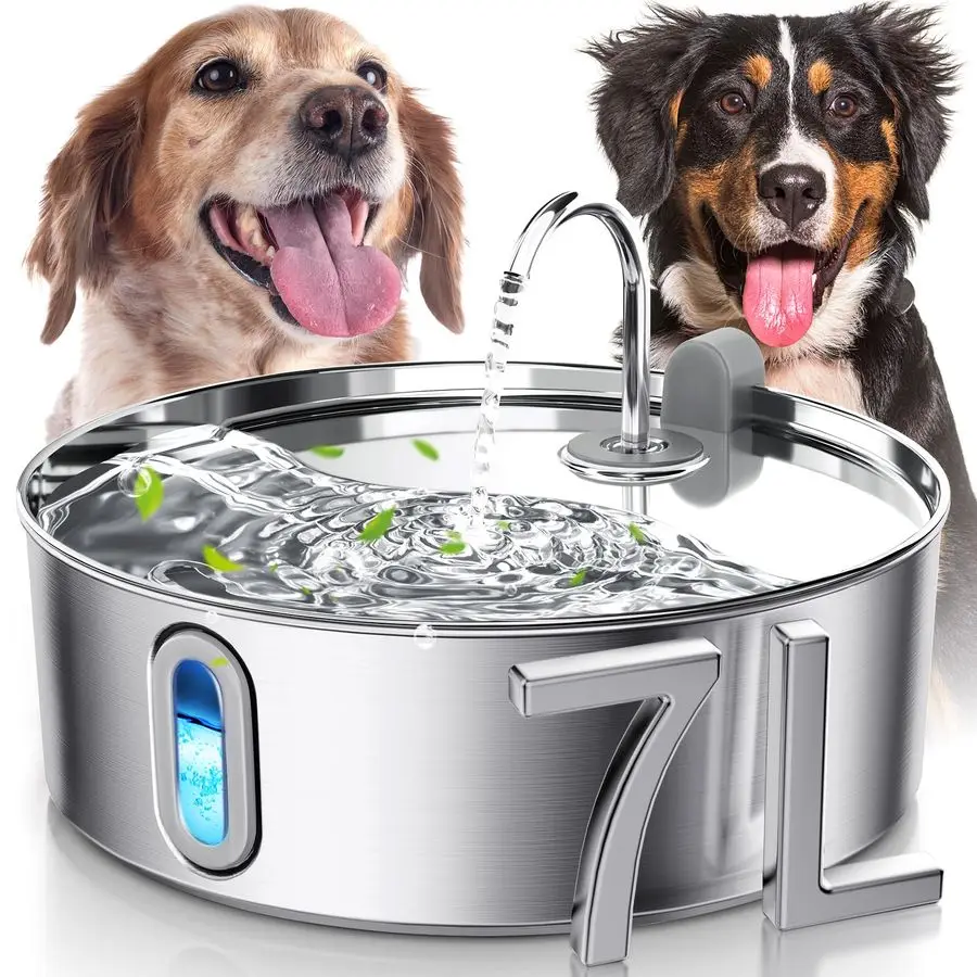 

Dog Water Fountain for Large Dogs 7L 236oz Stainless Steel Dog Water Bowl Dispenser Automatic Cat Water Fountain with Deeper Dr
