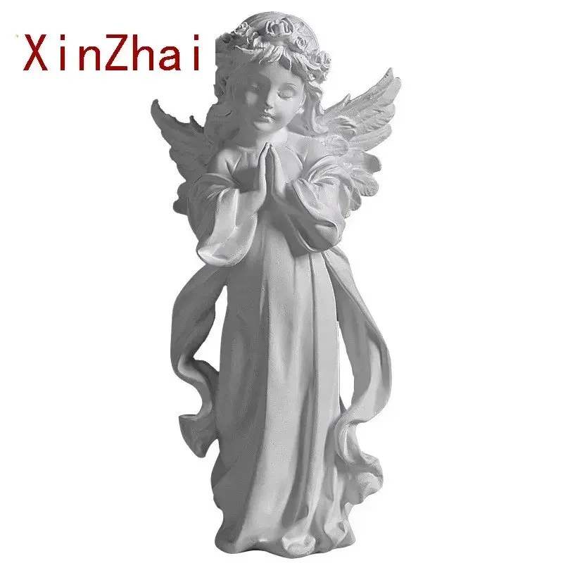 VILEAD Resin Vintage Angel Sculpture Fairy Garden Home Living Room Interior Christian Decoration Accessories Angel Statue