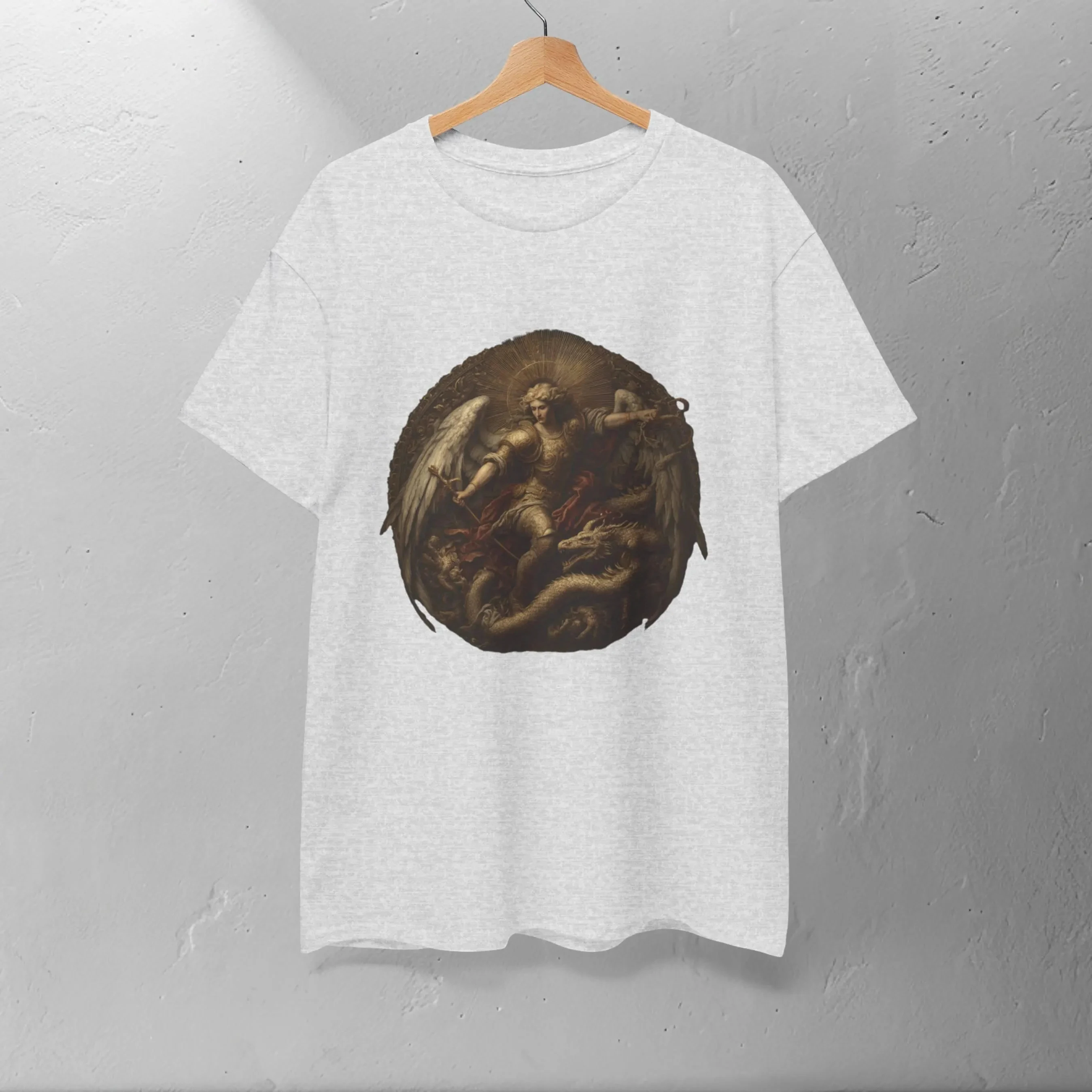 تي شيرت الحماية المسيحية تي شيرت جرافيك ديني سانت مايكل قميص رئيس الملائكة هدية لمحبي الفن تي شيرت سانت مايكل الكاثوليكي