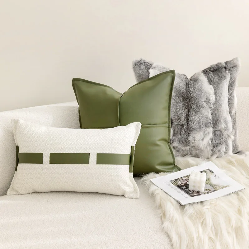 30X50/45X45/50X50CM Green Leather Throw Pillow Cover Modern Simple Fresh Waist Cushion Cover Decor Home Decorative Pillowcase