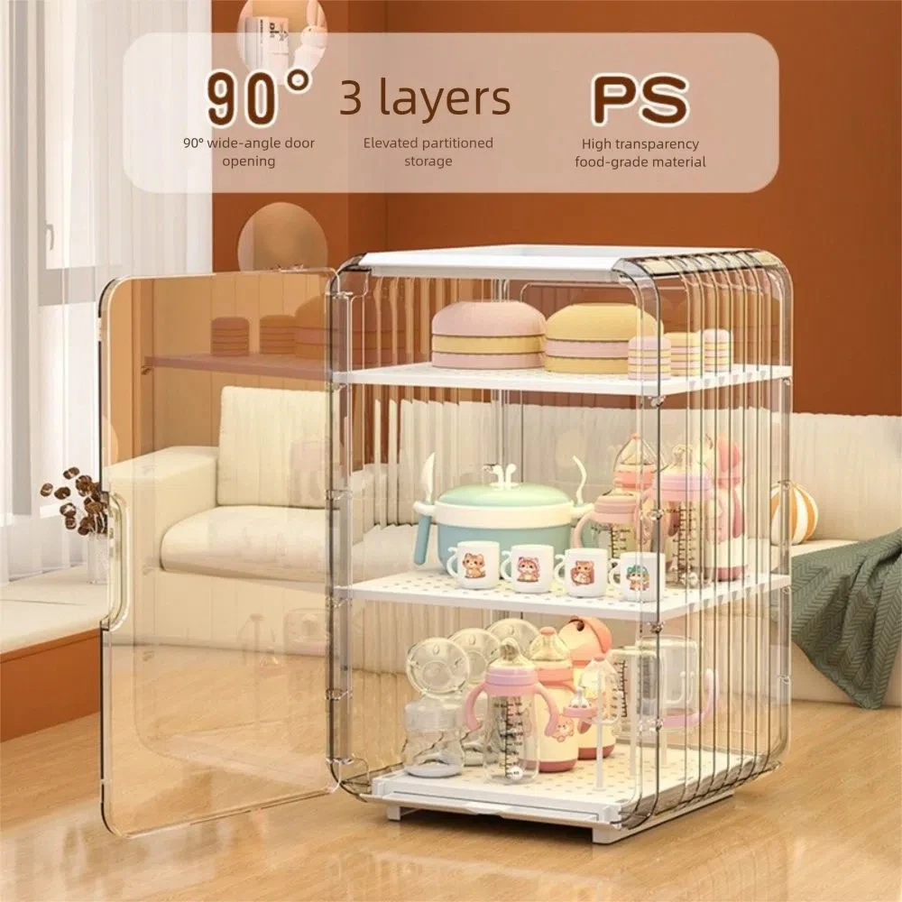 

3/4 слоя пыленепроницаемый ящик для хранения детских бутылочек, регулируемая по высоте настольная сливная стойка, защита от насекомых, прозрачная полка для хранения, кухня