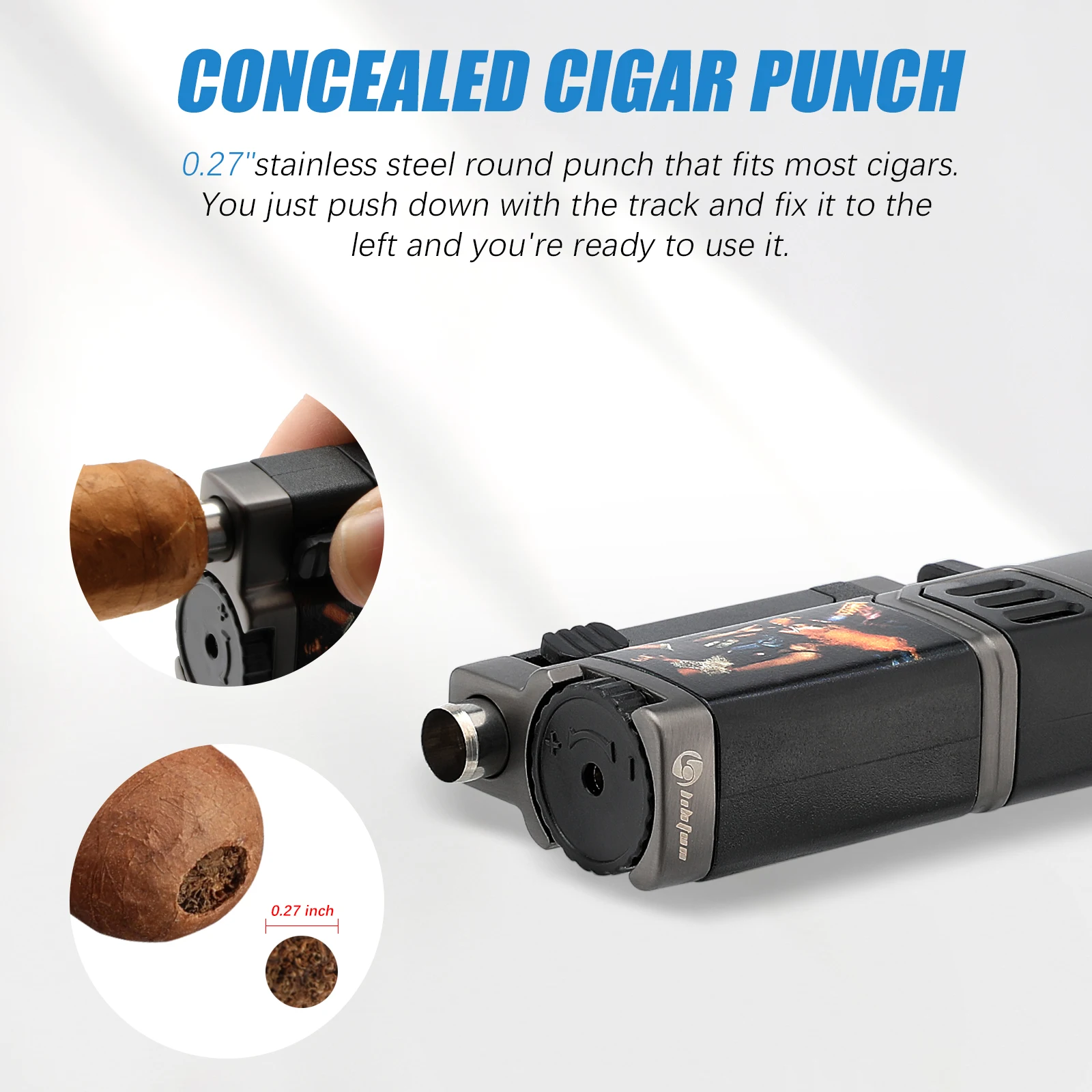 Cigar Lighter 4 Torch Jet Flame,Cigar Punch & Holder & Draw Enhancer,Refillable Torch Lighter,Multi-Functional Cigar Accessories