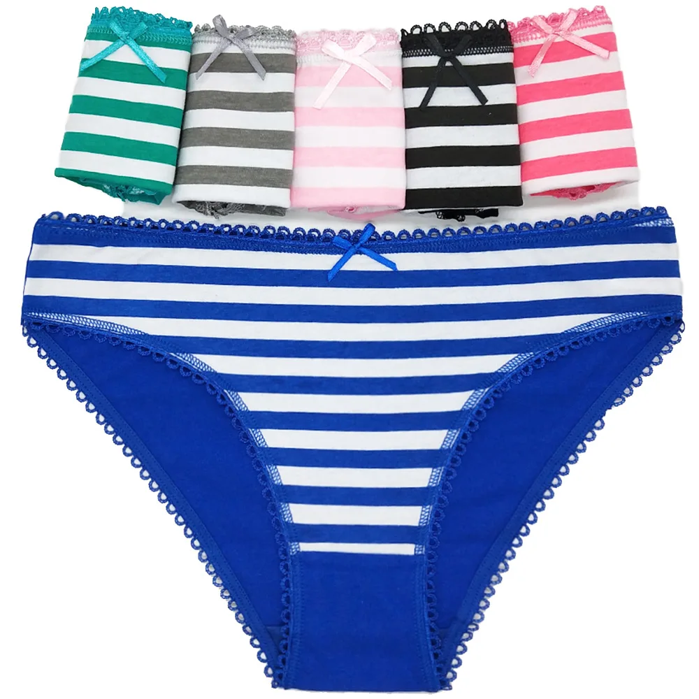 Bragas sexis para mujer, calzoncillos a rayas de algodón para mujeres y niñas, pantalones cortos con lazo, calzoncillos, lencería, 3 unids/set