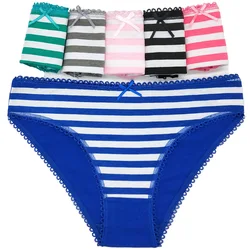 Sexy Women Panties Cotton Striped Briefs for Women Girls Bow Shorts Underpants Lingerie 3 Pcs/set