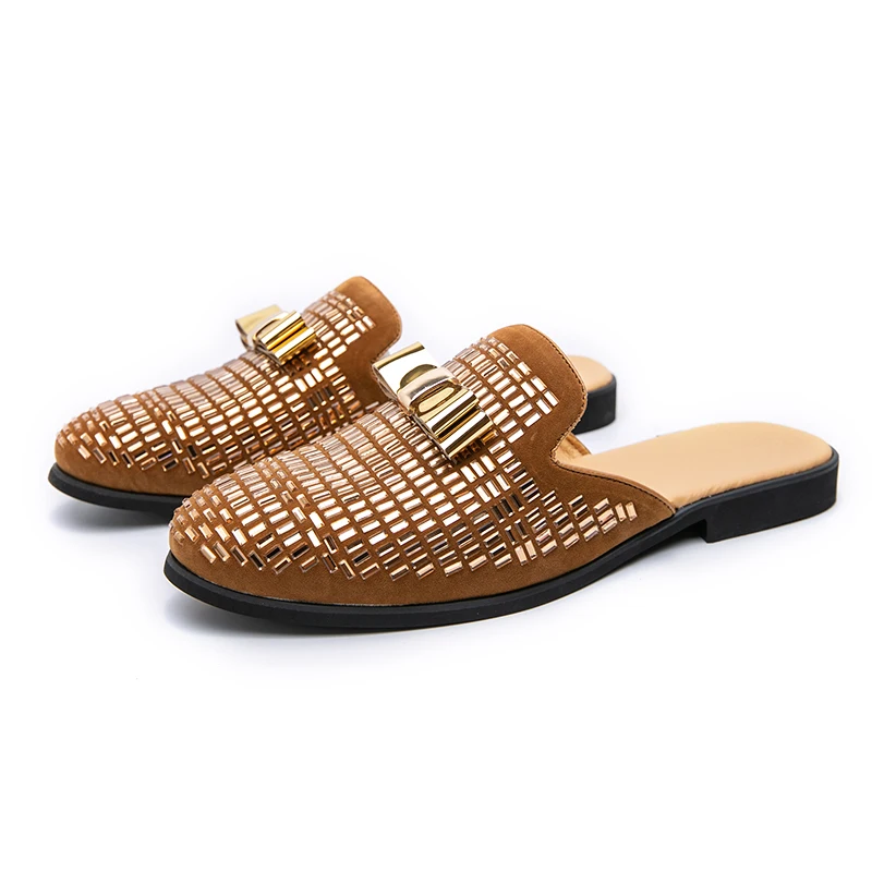 

Fashionable Casual Shoes, Cross-Border Large Size Half-Slip Pointed Leather Shoes, British Style Rhinestone Loafers for Men