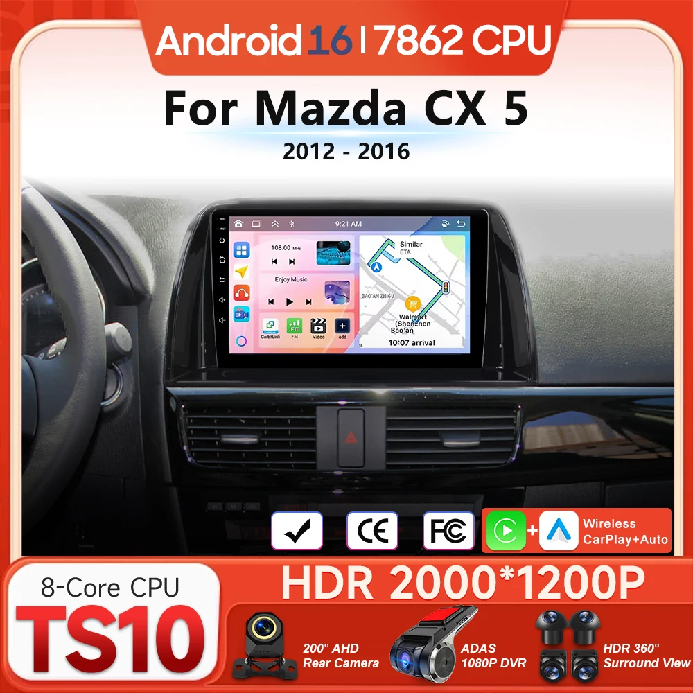 

Мультимедийный проигрыватель Android 16 для Mazda CX-5 (2012-2016) с беспроводным CarPlay, автомагнитолой, видео, навигацией и GPS