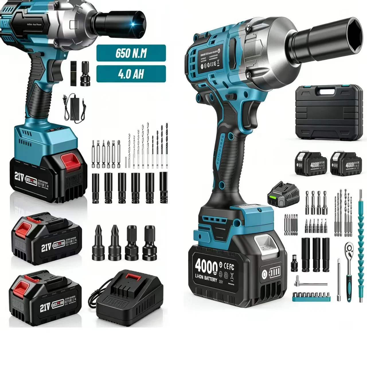 

Seesii 650N.m & 1300N.m Cordless Impact Wrench 3-in-1 Electric Brushless Impact Gun Kit Handheld Car Truck Tire 2*4.0ah Battery