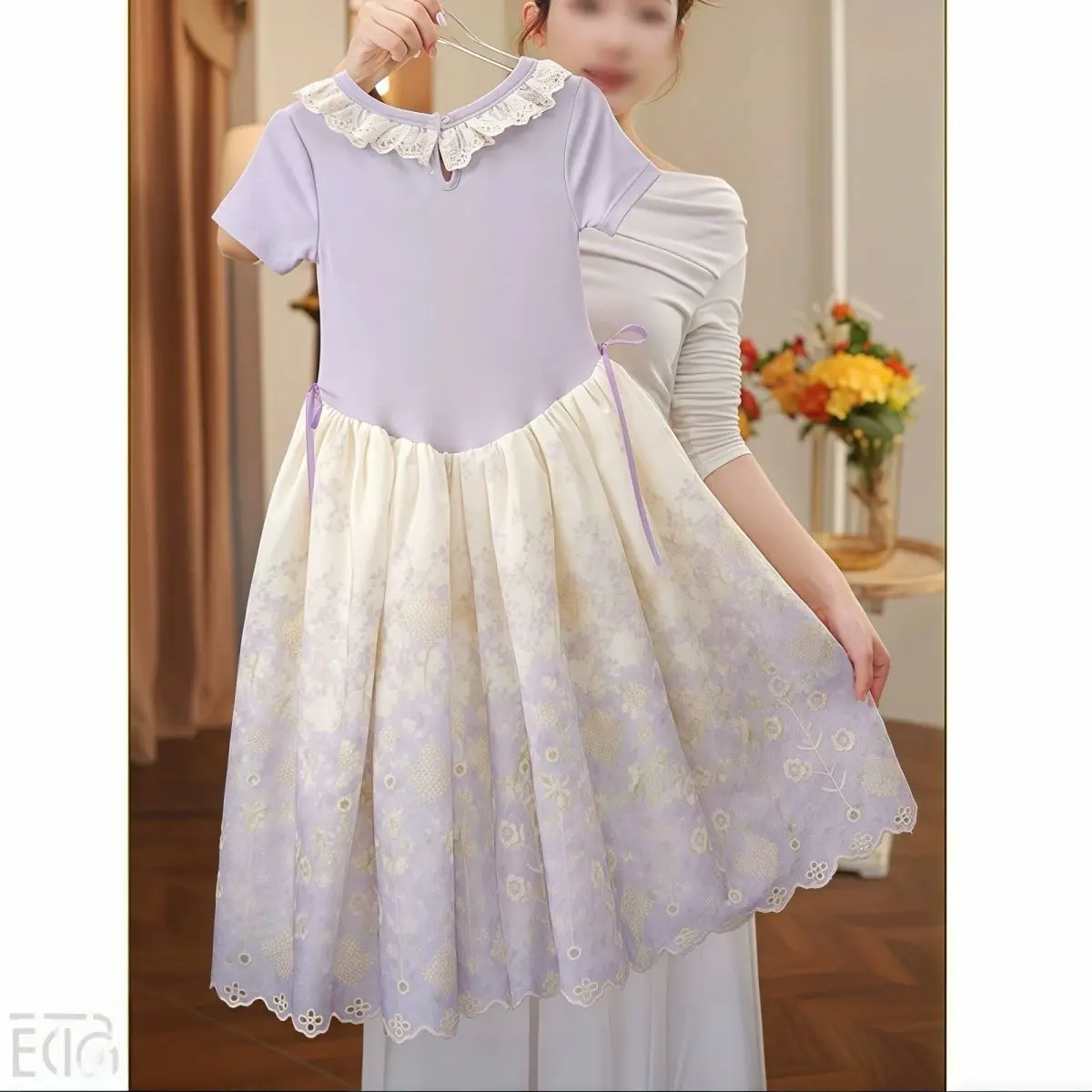 Girls Lace T-shirt Dress for Summer 2026 New Countryside Vacation Style Floral Beach Long Skirt Princess Dress