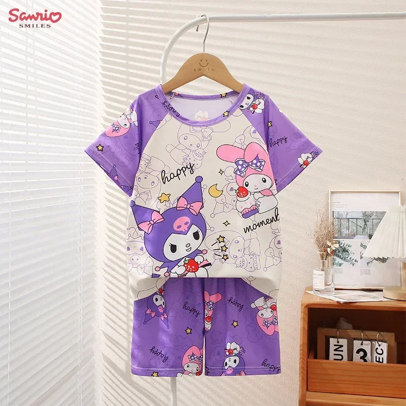 

Sanrio Hello Kitty Kuromi Summer Children's Pajamas Cinnamoroll My Melody Thin Air-conditioned Clothing Set Cartoon Loungewear