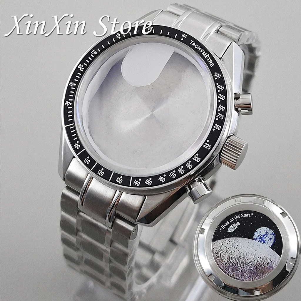 

Мужской корпус часов VK63 39,7 мм, задняя крышка с лунным узором, хронограф для механизма VK63A VK64, детали для часов OMG, подходит для корпуса с ремешком 20 мм