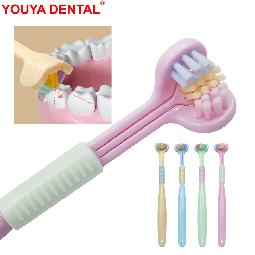 Child Three-Sided Toothbrush Safety Soft Hair Children Tooth Cleaner Cleaning Brush Tongue Scraper Kids Toothbrushes Oral Care