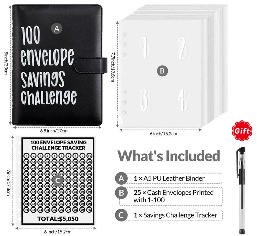 

100 Envelopes Money Saving Challenge Save $5050 in 100 Days A5 Budget Money Saving Challenge Book Binder with 100 Cash Envelopes