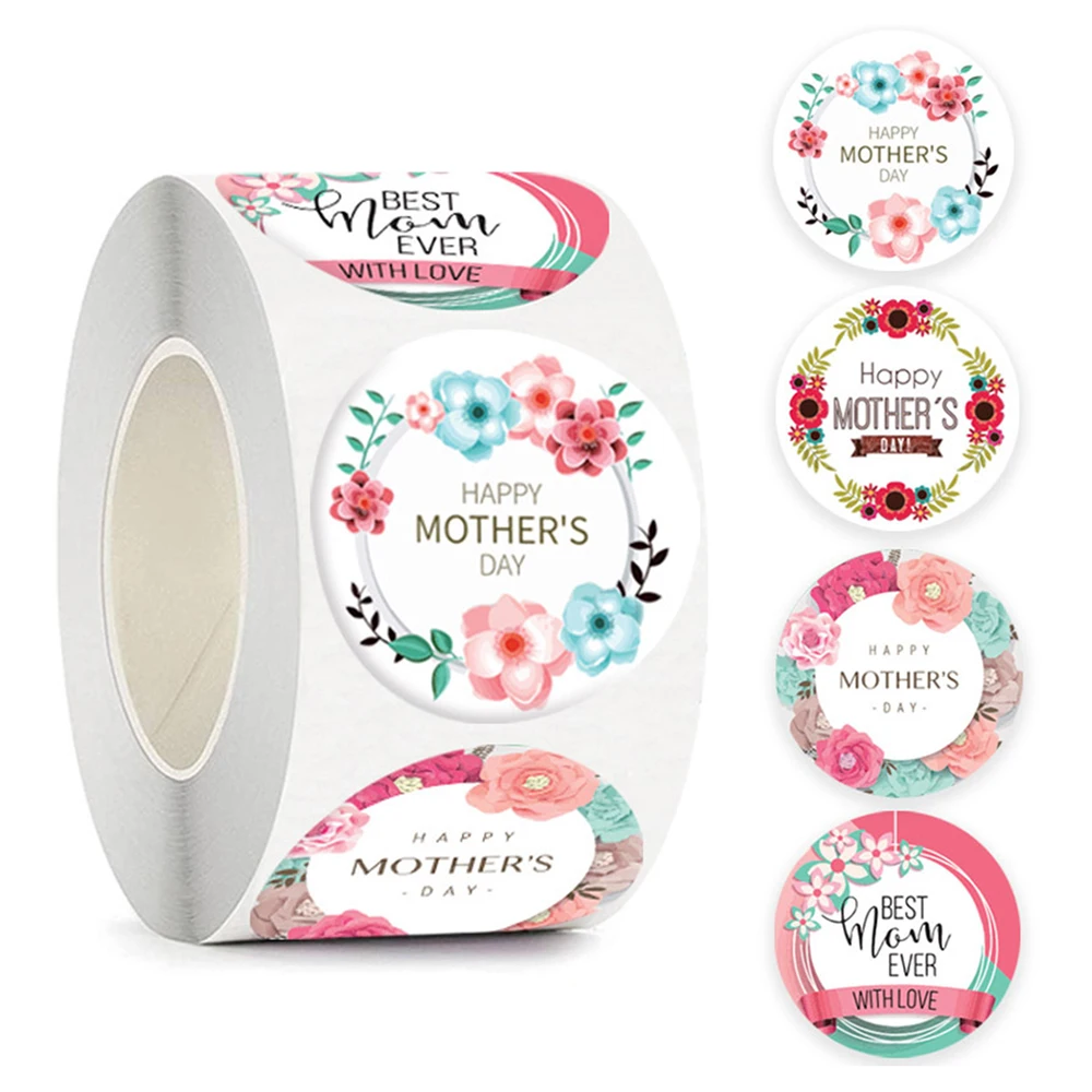 500pcs Round Flower Sticker With Happy Mother's Day Decoration Labels For Gift Box Package To Mother Envelope Wraps Tag