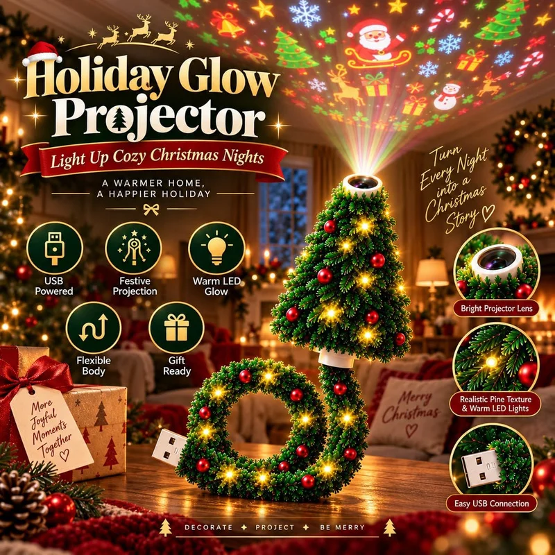 Plug and Play HD Christmas Projector Light, 6 Holiday Patterns LED Projection Lamp for Wall Ceiling Xmas Indoor Decor