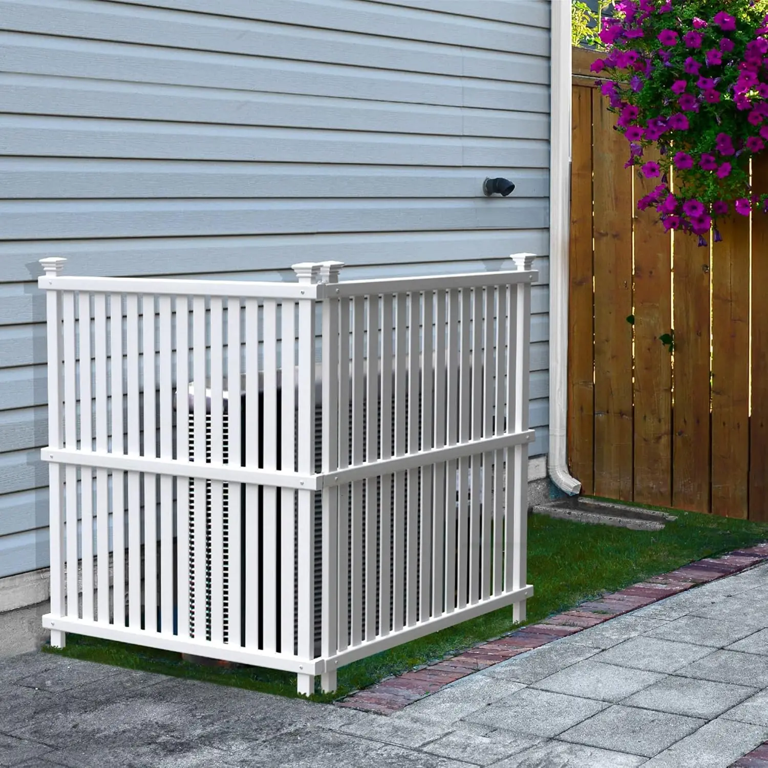 

White Vinyl Privacy Screen 45.5x36.5in 2-Panel No Dig Fence for Trash Can, AC, Pool Equipment