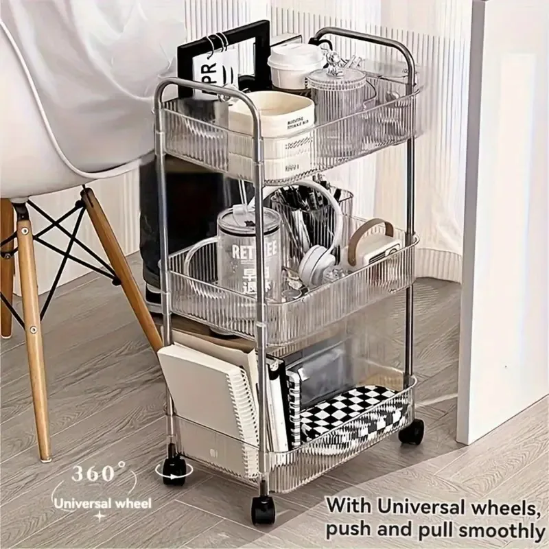 

3/4 Layer Acrylic Storage Cart with Hanging Basket, Multi-functional Storage Rack for Bedroom, Bathroom, Kitchen ,Home Organizer