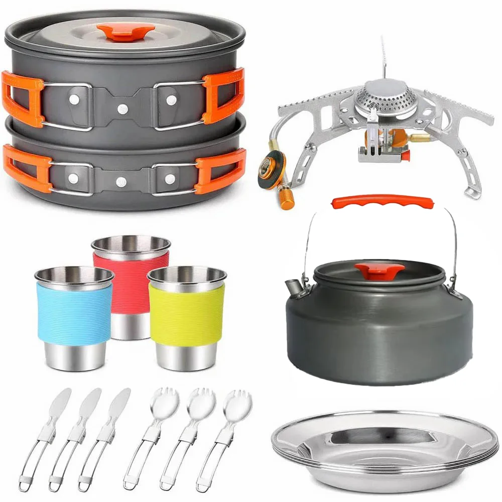 Camping Equipamento De Viagem Kit De Panelas De Louça Queimador De Panelas, Acessórios De Fogão A Gás, Conjuntos De Utensílios De Cozinha, suprimentos De Churrasco De Piquenique
