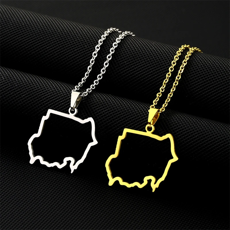 The Republic of South Sudan Map Outline Pendant Necklaces Silver Color/Gold Color Enamel Jewelry South Sudanese Maps Ethnic Gift