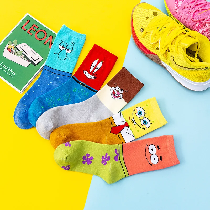 Owen Sponge Bobs Socks Cartoon co-branded hipster socks Middle Tube Socks Sports Socks Pure Cotton Odor Proof Spring Autumn Sock