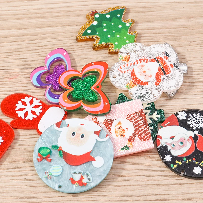 

Tusember 5/10pcs Cute Acrylic Christmas Tree Santa Claus Charms Pendants for Jewelry Making Christmas Earrings Necklace Supply
