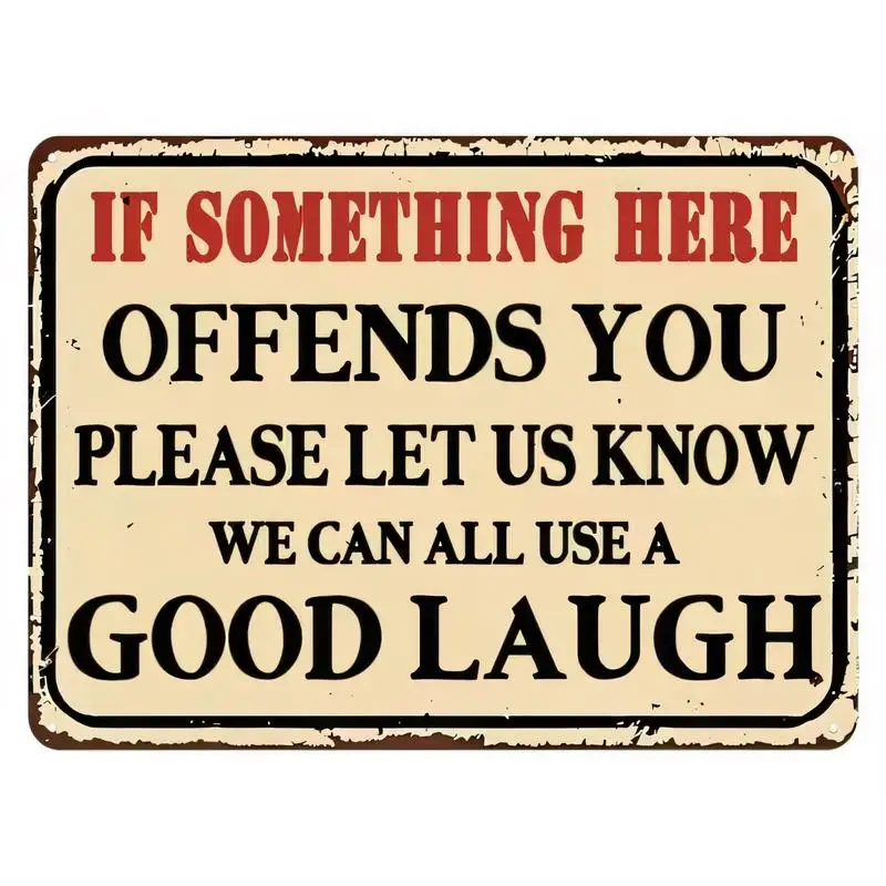 Retro Distressed Metal Sign, If Something Offends You Humorous Text - Iron Material, Vintage Wall Art for Bars, Cafes, Home Deco