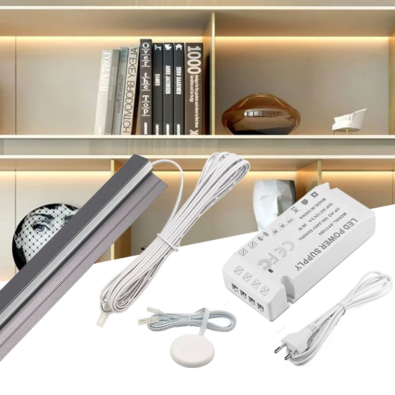 

Led Cabinet Lights Touch Dimmable Bookcase Lamp Thin 45 Degree Led Aluminum Profile Kitchen Shelf Closet Linear Light Bar 12V