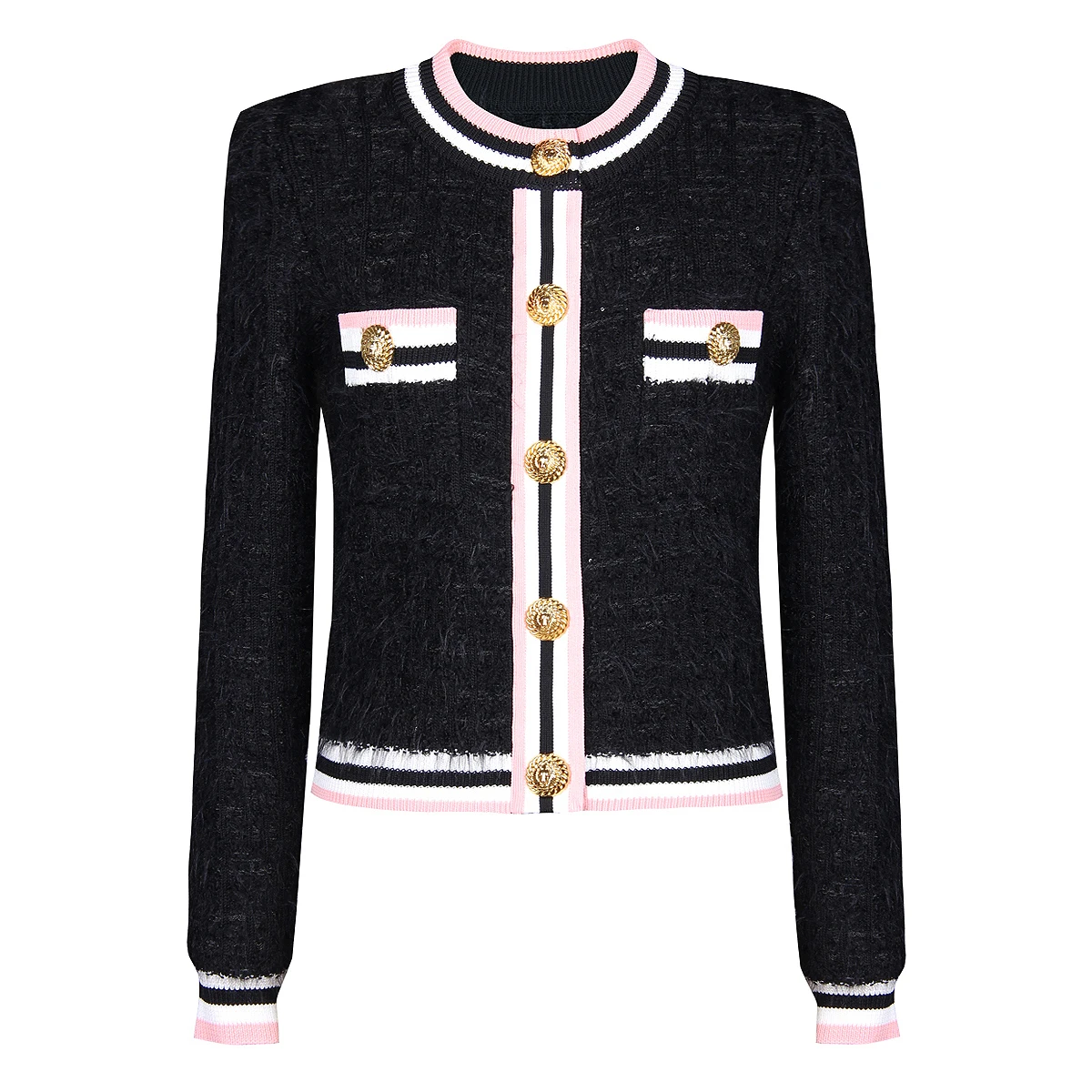 

Высококачественный женский кардиган с меховой бахромой, цветными полосками, круглым вырезом, на одной пуговице, с длинными рукавами – 3 цвета