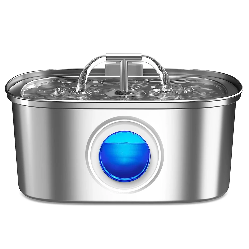 ZYfeeder 3,2 l/108 oz automatischer Katzenwasserbrunnen, Edelstahl, quadratisch, Doppelausgang, Haustier-Wasserspender, Katzen- und Hundewasserbrunnen, geräuschlos 5